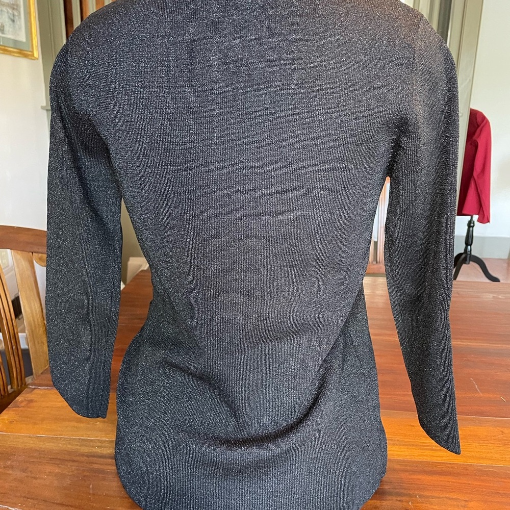 Black Sparkly V-Neck Faux Wrap Sweater Gold Ring Accent by Joseph A
Size Medium - Picture 12 of 15